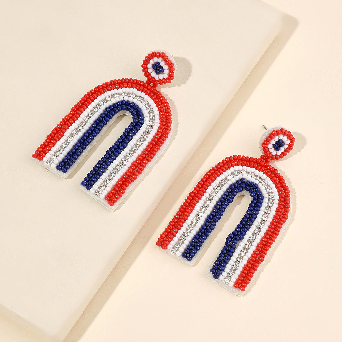 Wholesale Handmade Rice Beads Rhinestone USA Letters Rainbow Cactus Earrings