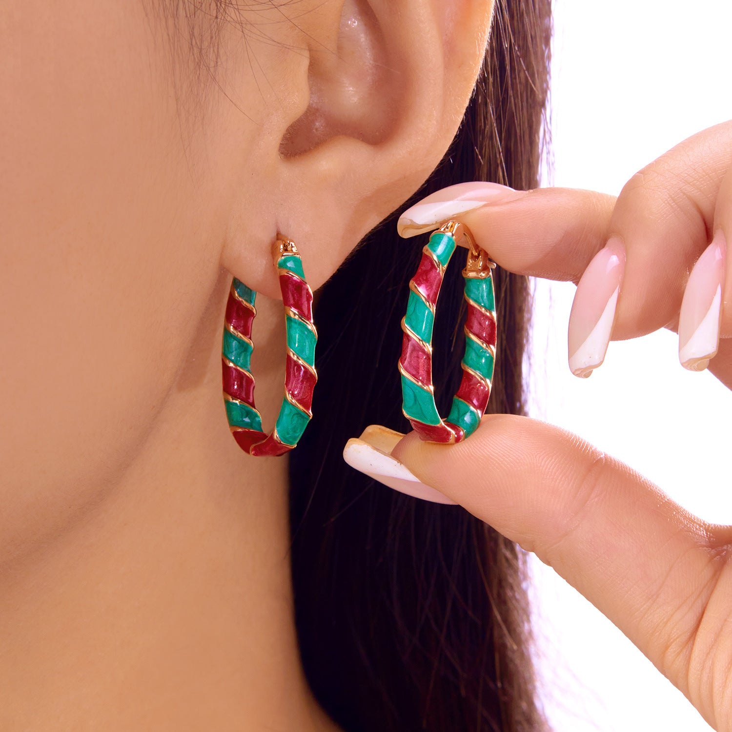 Boucles d'oreilles géométriques en spirale colorée rouge et vert en gros