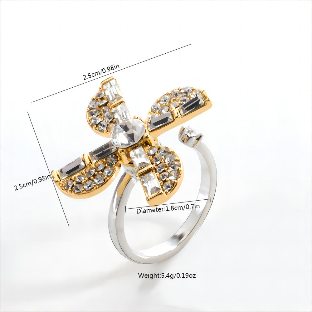Wholesale  windmill rhinestone live ring adjustable size rotating ring