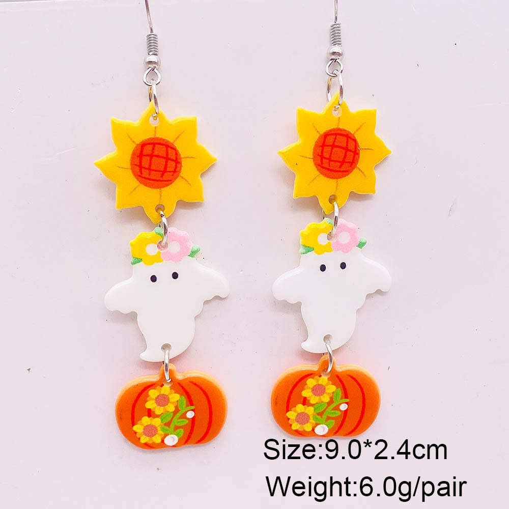 Wholesale Halloween jewelry candy basket Denim ghost face acrylic earrings