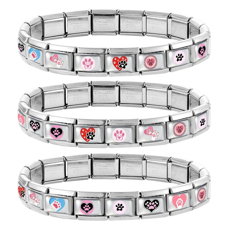 Wholesale Stainless Steel Paw Print Heart Charm For DIY Bracelet Jewelry Making