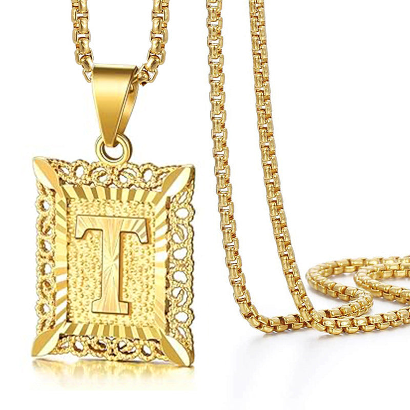 Wholesale  Cuban Chain Men's English 26 Letter Pendant Accessories  Letter Necklace