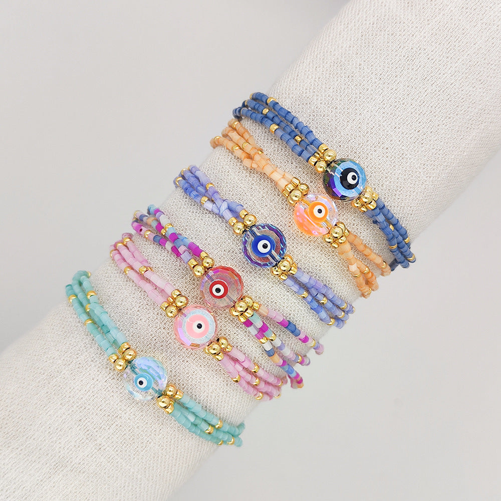 Wholesale boho style multi-layered colorful rice beads beaded braided bracelet ACC-BT-Qiqi001