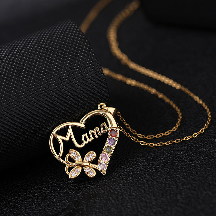 Wholesale Mother's Day MAMA Colored Zircon Love Copper Necklace ACC-NE-SY001