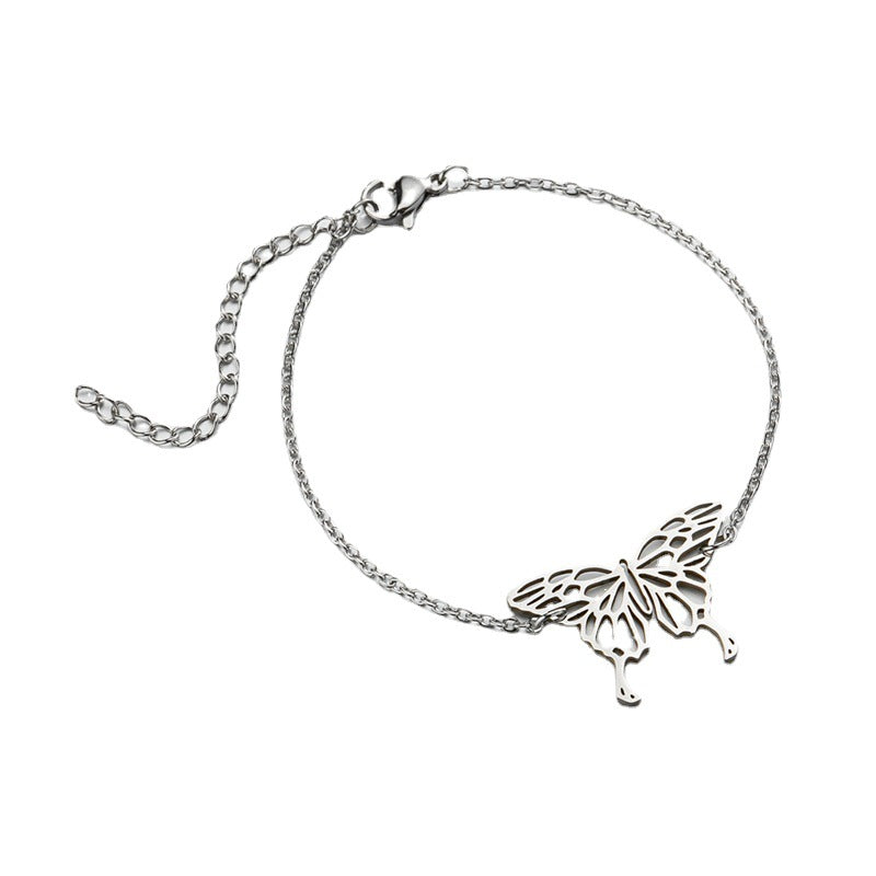 Wholesale  stainless steel hollow origami butterfly pendant bracelet