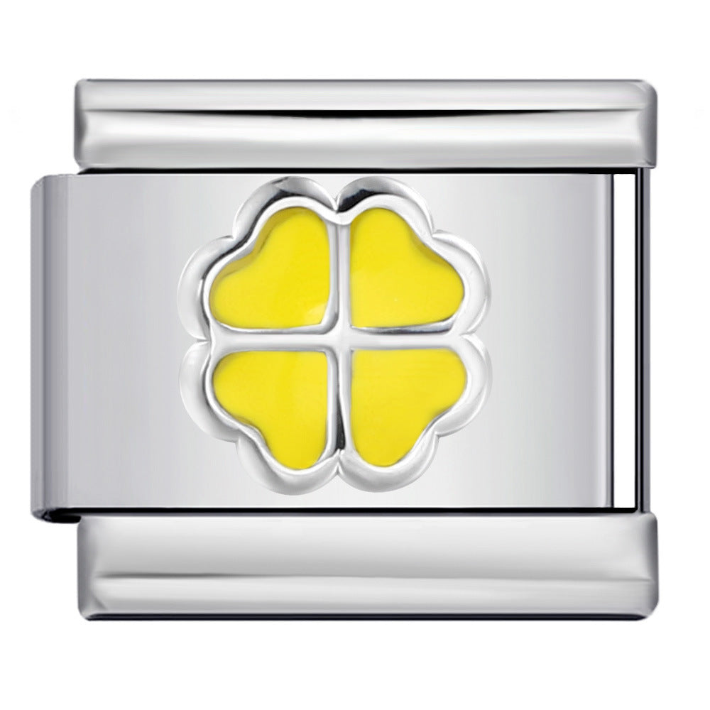 Wholesale Italian Charm Bracelet 9mm DIY Splicing Removable Colored Oil Drop Four-Leaf Clover Stainless Steel Composable Bracelet