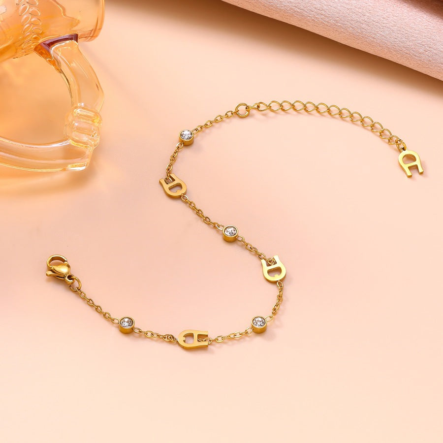 Wholesale Stainless Steel Bracelet with Letter A and Zircon,  Simple Horseshoe Pattern,  Jewelry Accessory Gift