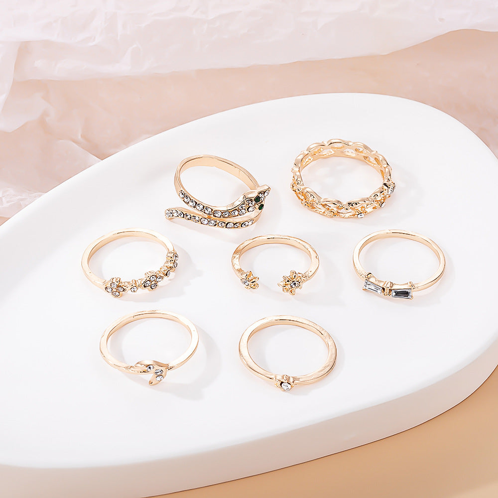 Wholesale geometric hollow moon snake ring set