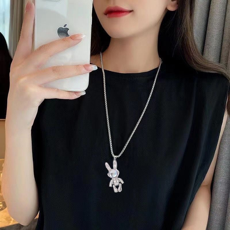 Wholesale Trendy Space Rabbit Pendant Necklace Alloy with Crystal Stones Jewelry Gift Boutique Resale
