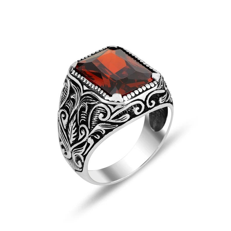 Wholesale Inlaid Square Red Zircon Men's Vintage Rings ACC-RS-Yudie012