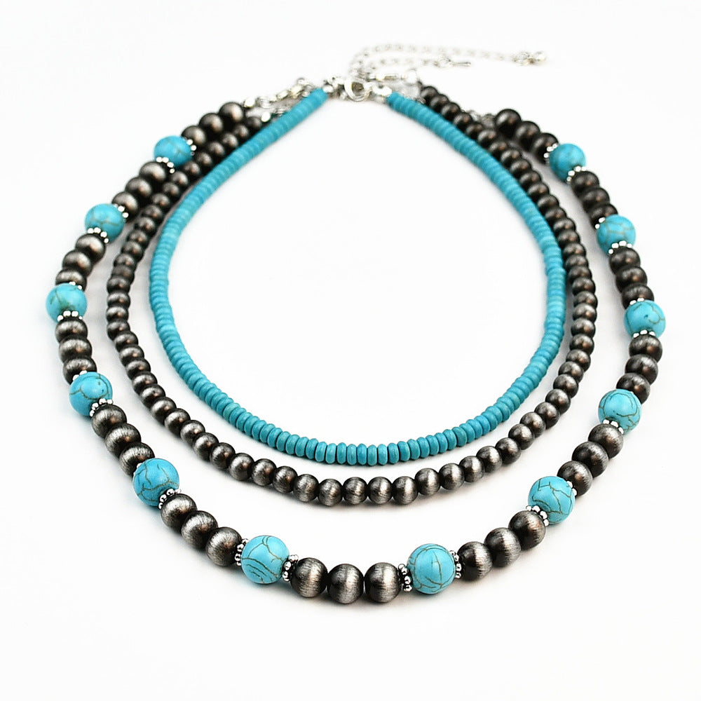Wholesale Navajo-Style Turquoise Necklace Set,  Antique Tin Bead Choker for Women,  Fashion Gift