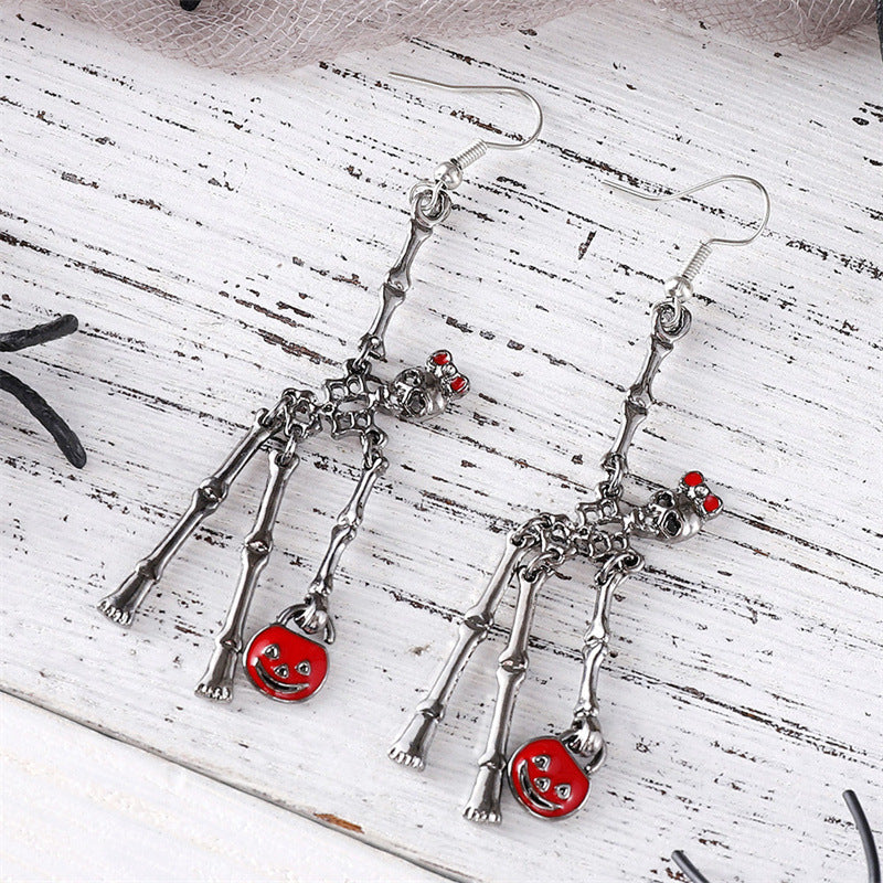 Wholesale Chic  Skeleton Hand Pumpkin Bag Earrings Creative Zinc Alloy Fashion Accessory For Gift And Boutique Resale
