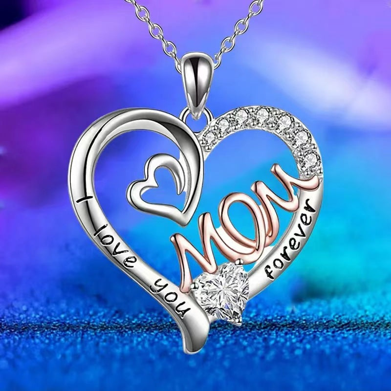 Wholesale  Mother's Day diamond heart-shaped love mom double love mom necklace