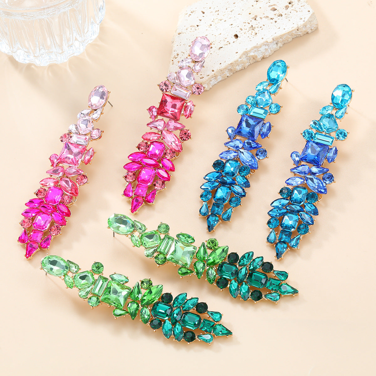 Wholesale Rhinestone Colored Gemstone Tassel Long Banquet Alloy Earrings ACC-ES-JL026