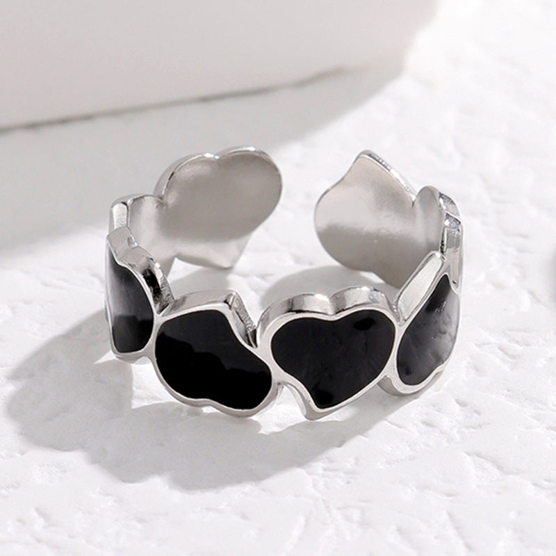 Wholesale Stainless Steel Heart Adjustable Ring Trendy Korean Chic Fashion Jewelry Accessory For Women Everyday Wear