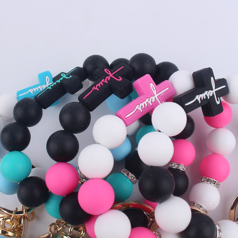 Wholesale Cartoon Cross Silicone Beaded Wrist Keychain ACC-KC-GuangTian025
