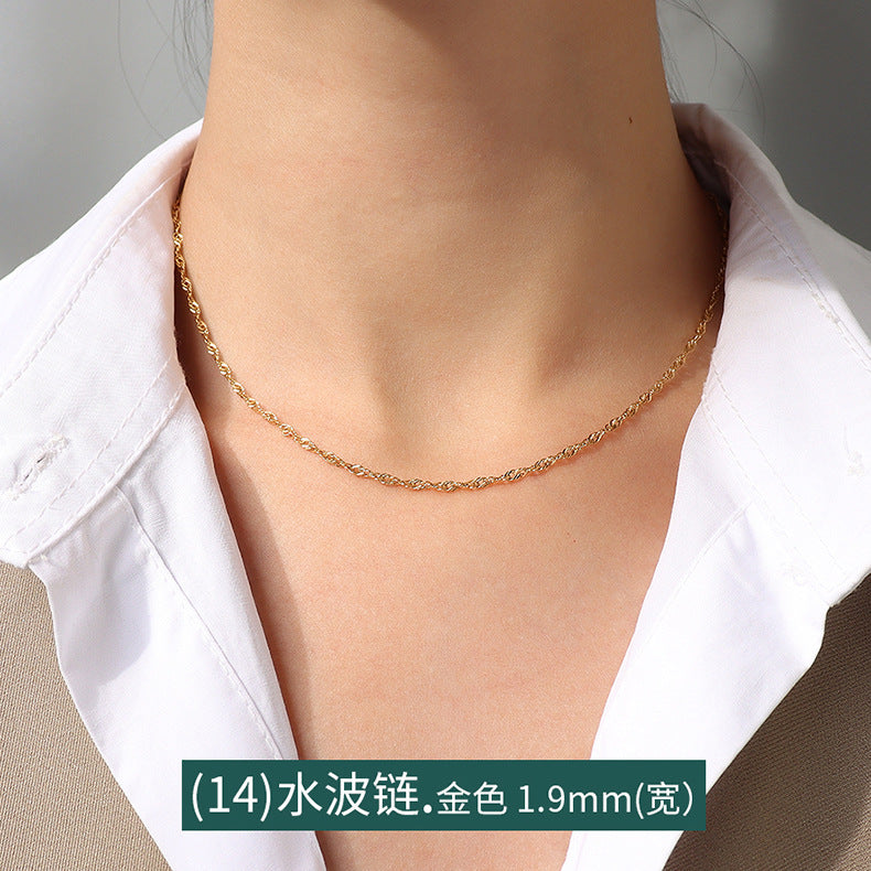 Wholesale 2pcs Cross Necklaces Snake Bone Chain Twist Chain Box Chain Titanium Steel 18K Gold Plated Clavicle Chain ACC-NE-MiLi002