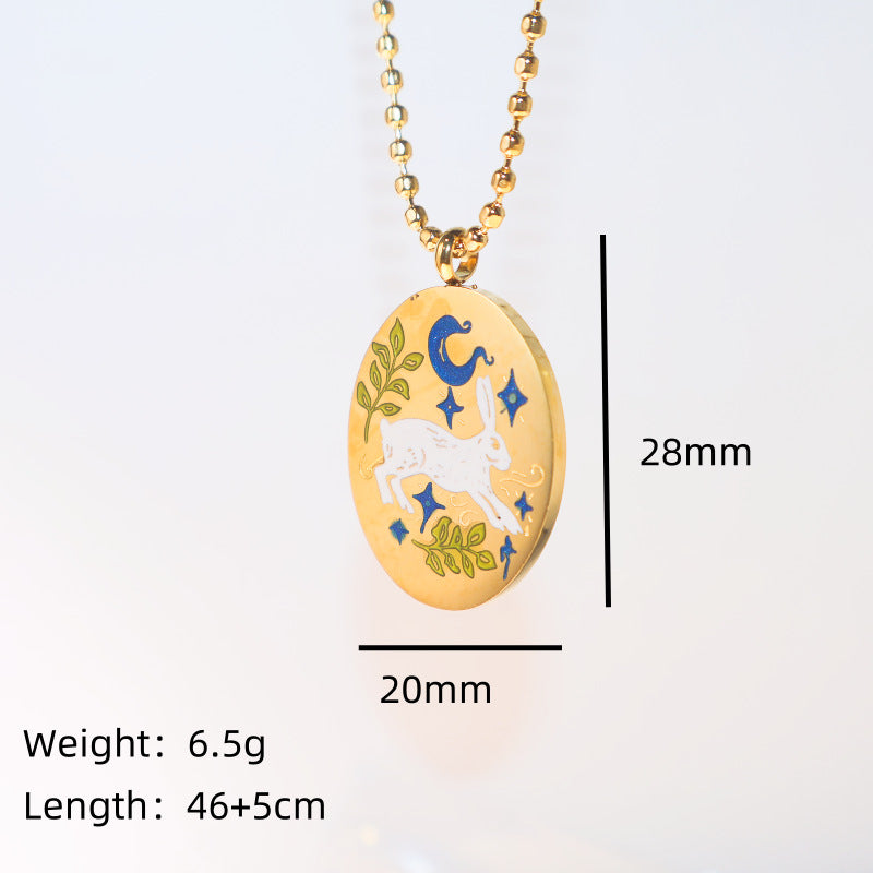 Wholesale Titanium Steel Painted Oil Dripping Rabbit Necklace