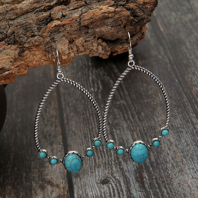 Wholesale Retro Statement Drop Earrings Turquoise Color Design for Wedding Party Gift Jewelry Accessory