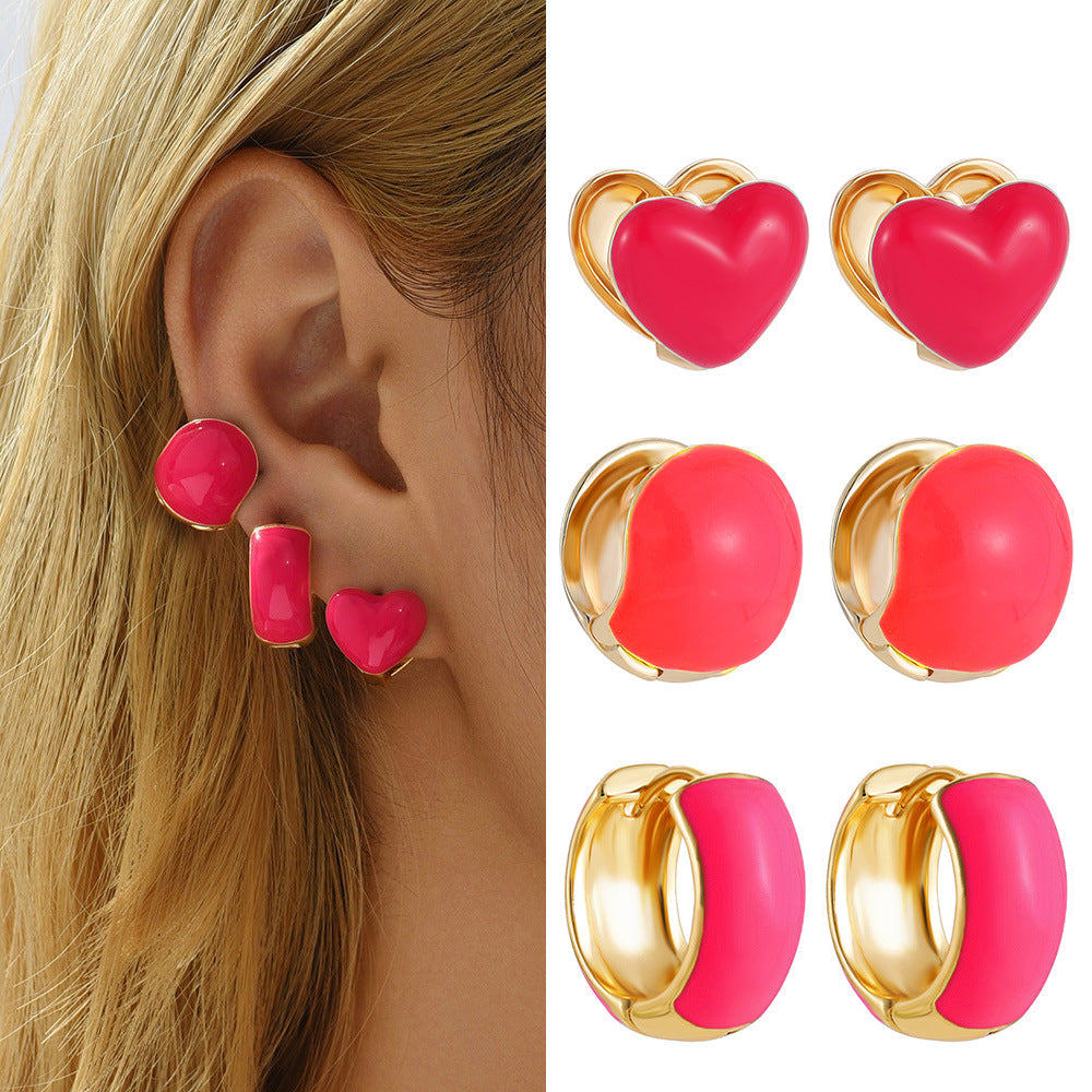 Wholesale  drop oil enamel candy-colored earrings double-sided color love ear buckle
