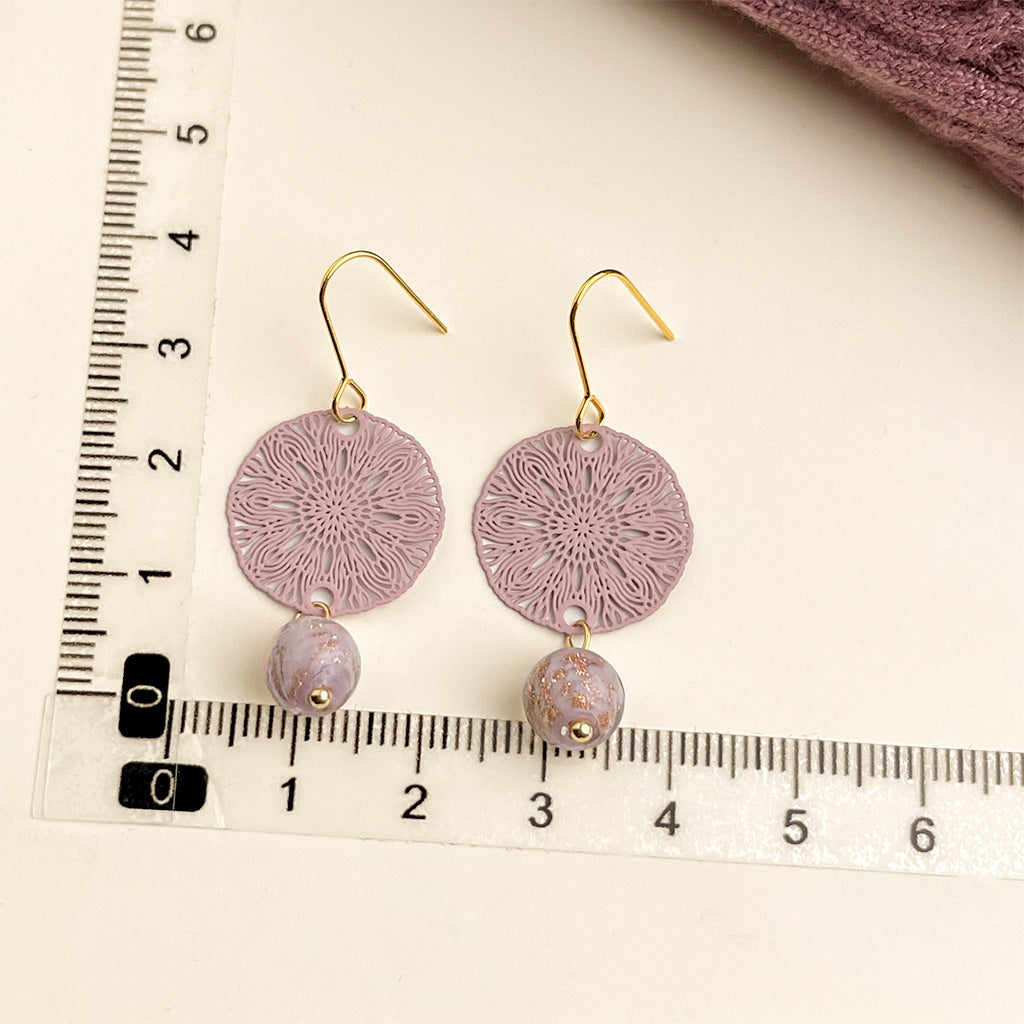 Wholesale French retro Vintage purple oil-drop flower earrings