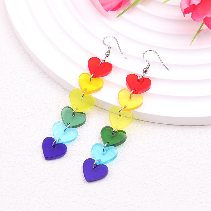 Wholesale Rainbow LGBT Pride Month Heart Shape Long Acrylic Earrings ACC-ES-DA016