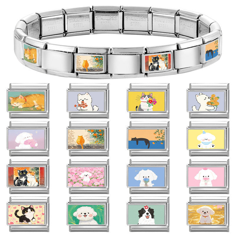 Wholesale 9mm Italian Charm Starter Bracelets DIY Cute Pet Series Stainless Steel Composable Bracelet
