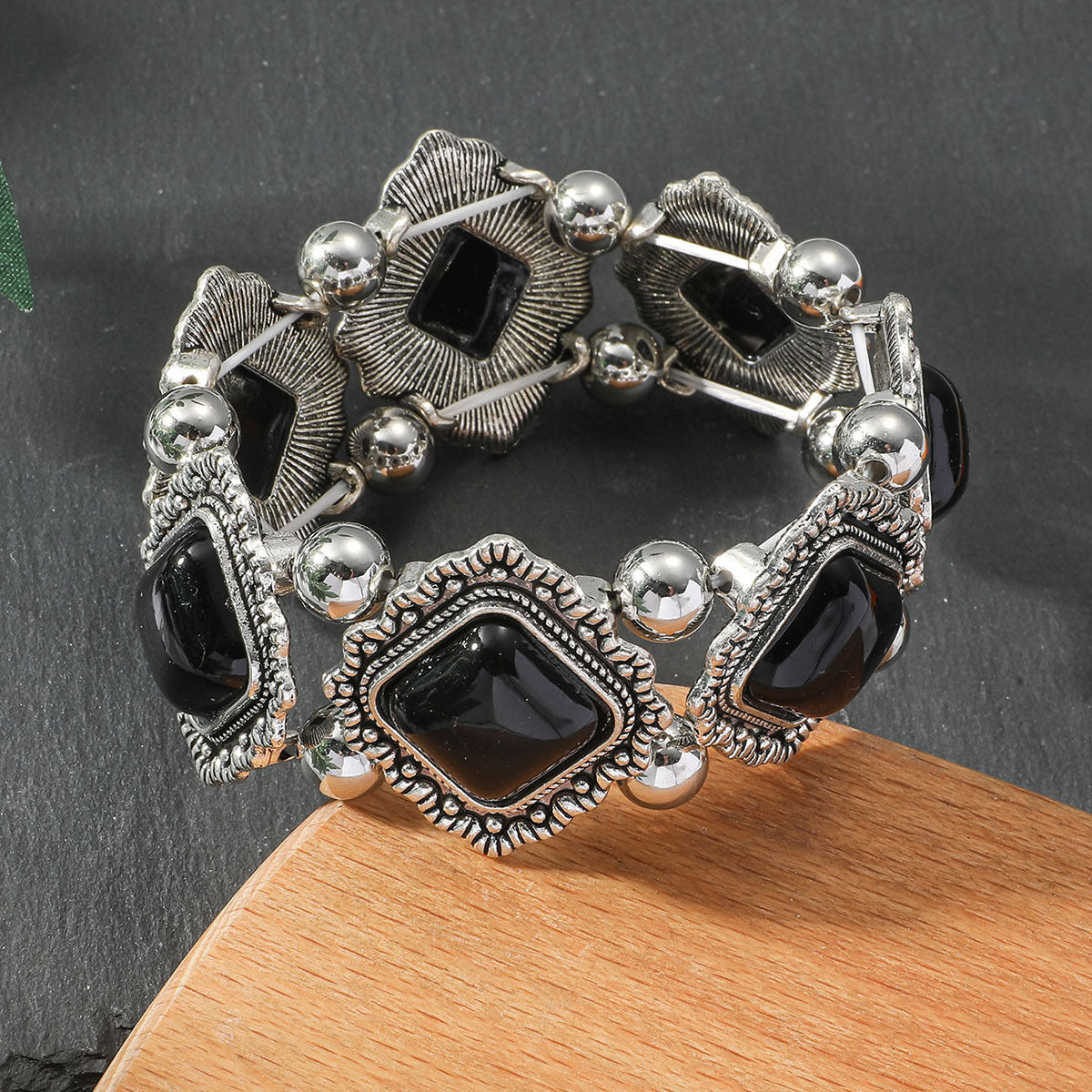 Wholesale Boho Retro Geometric Inlaid Turquoise Stretch Bracelet ACC-BT-GL002