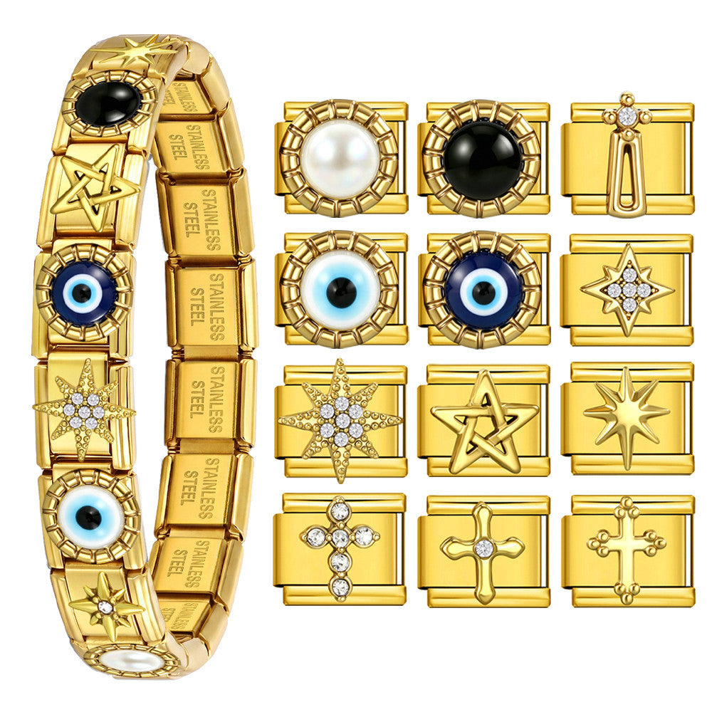 Wholesale Stainless Steel Plated Evil Eye Modular Bracelet DIY Star Charm Jewelry Accessory Fashion Party Gift