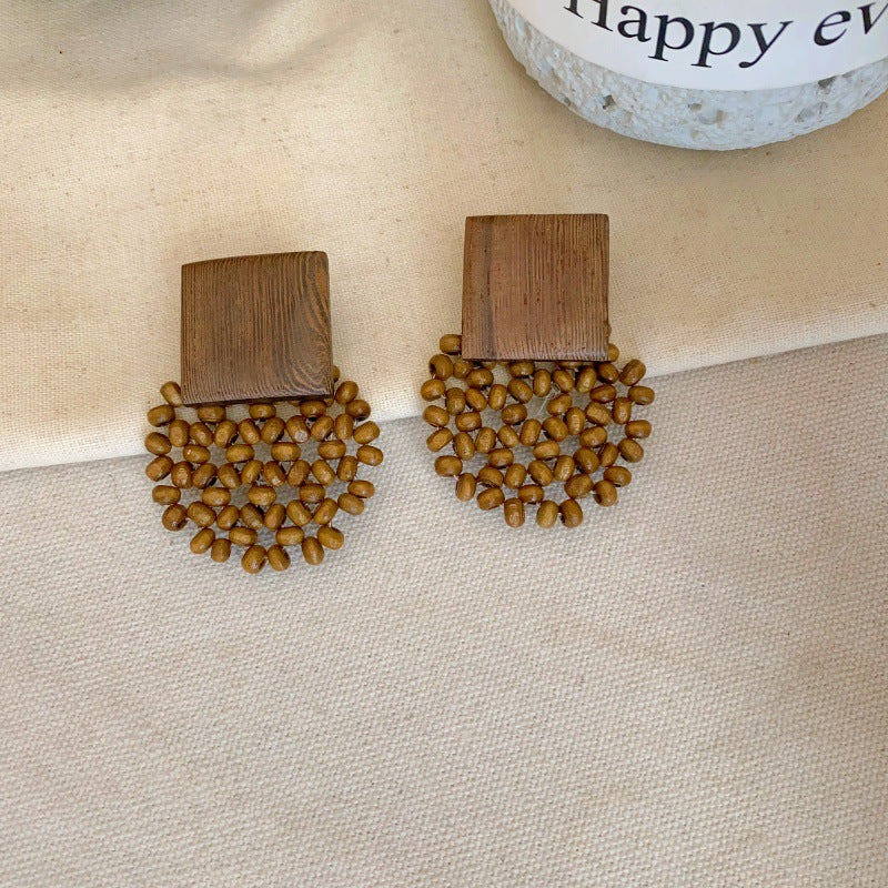Wholesale Stylish Wooden Geometric Earrings Handmade New Chinese Style Fashion Accessory