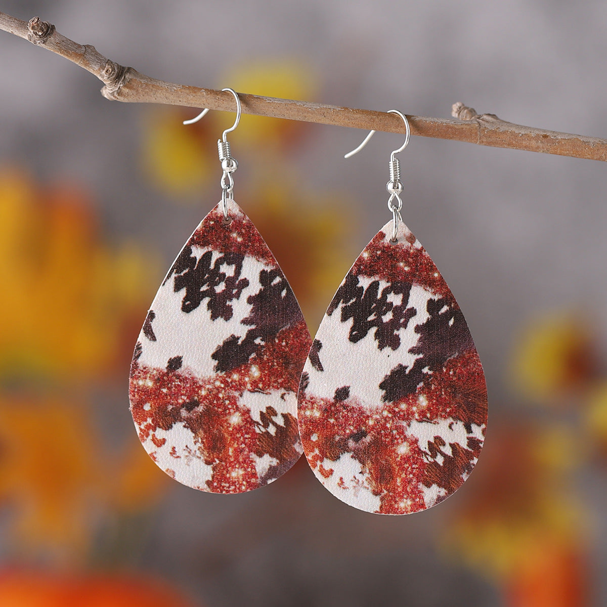 Wholesale Western Ethnic Leopard Dairy Pattern Turquoise Pattern Water Drop Earrings
