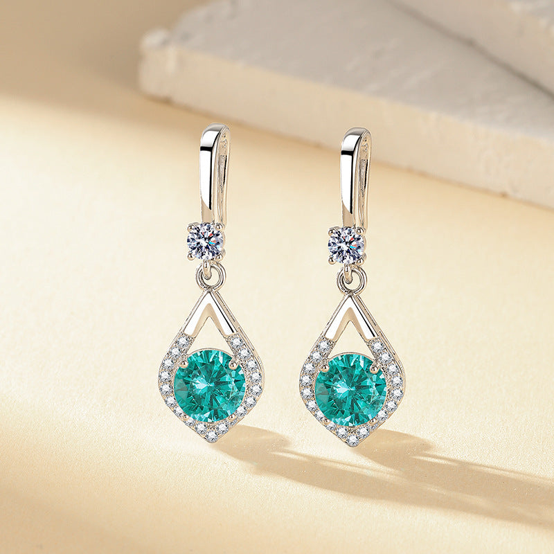 Wholesale Sparkling Simulated Blue-Green Moissanite Large Diamond Long Teardrop Earrings
