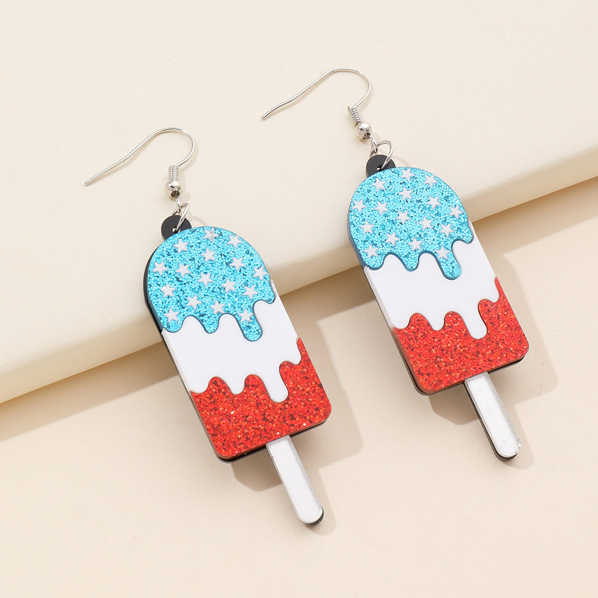 Wholesale American Independence Day Festival Glitter Pink Red White Blue Three Color Earrings