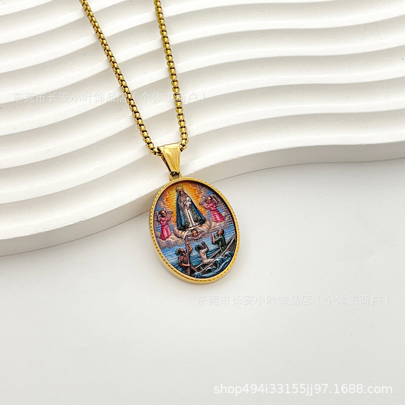 Wholesale Western Style Retro Enamel Oval Pendant Necklace