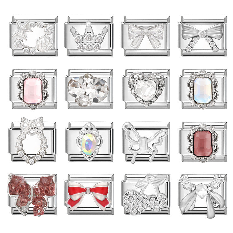 Wholesale Heart Bow Crystal Cherry Stainless Steel DIY Bracelet Charms Jewelry Accessory for Resale