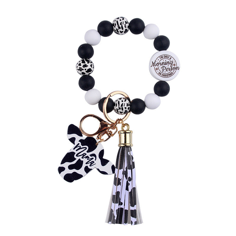 Wholesale  cartoon western cow head keychain creative silicone beads wristlet keychain