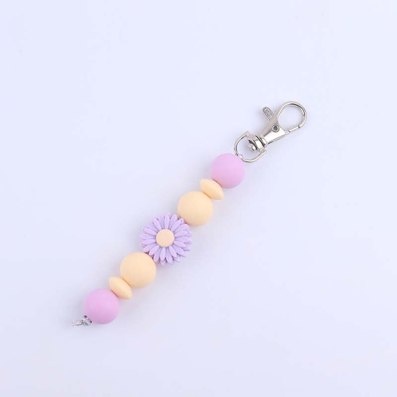 Wholesale Silicone Daisy Beaded Keychain