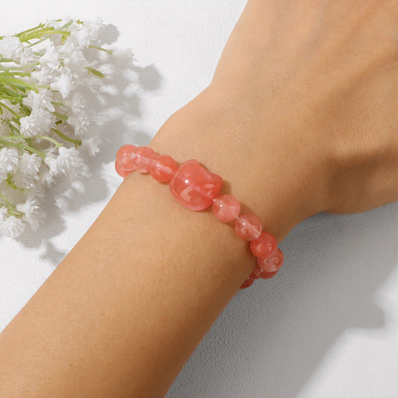 Wholesale Cat Head Natural Stone Bracelet Unisex Elastic String Handmade Jewelry Accessory For Resale