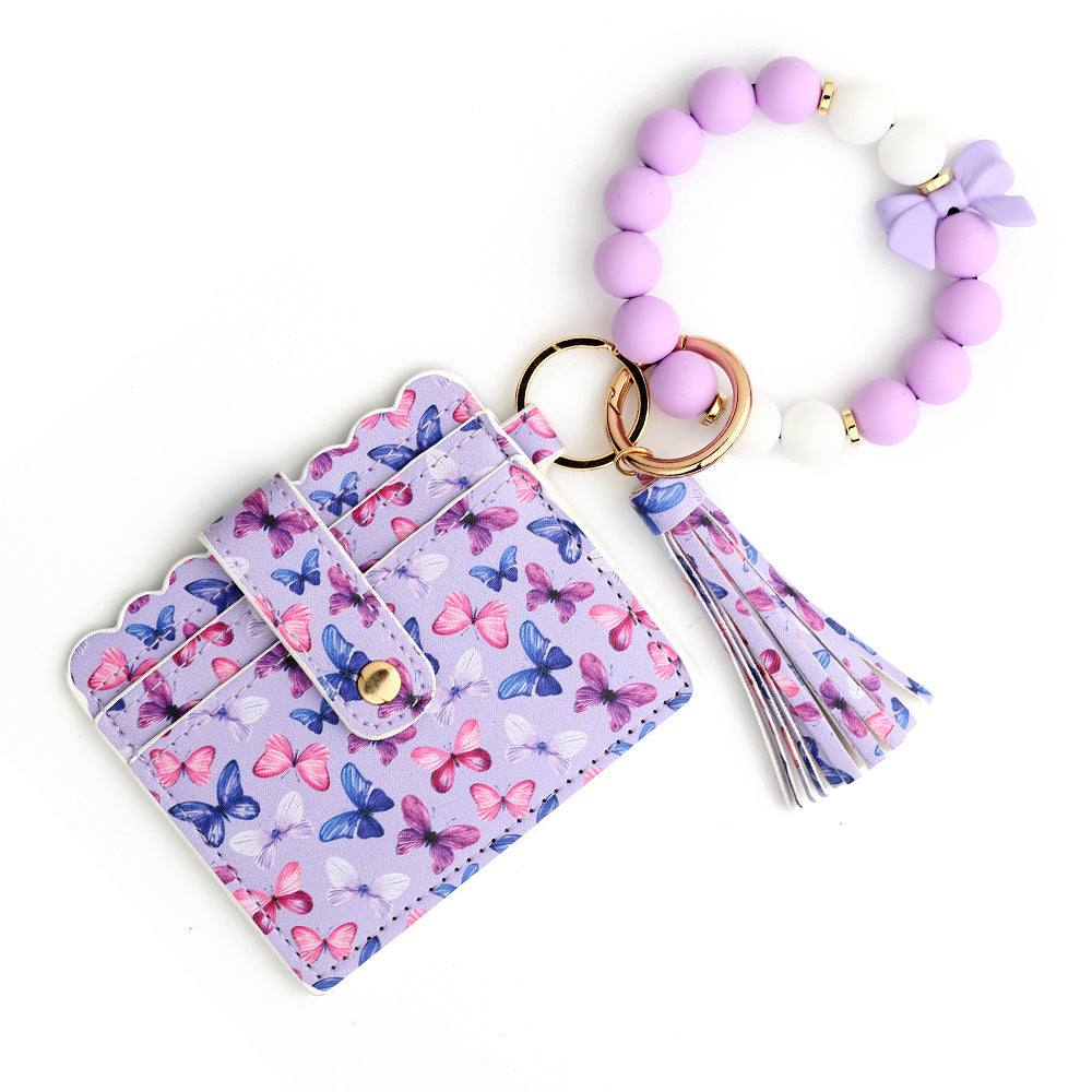 Wholesale  butterfly printed PU ladies Wristlet Keychain