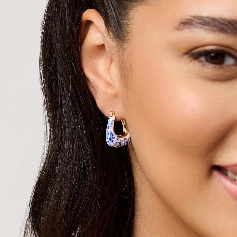 Wholesale  18K gold blue and white porcelain earrings