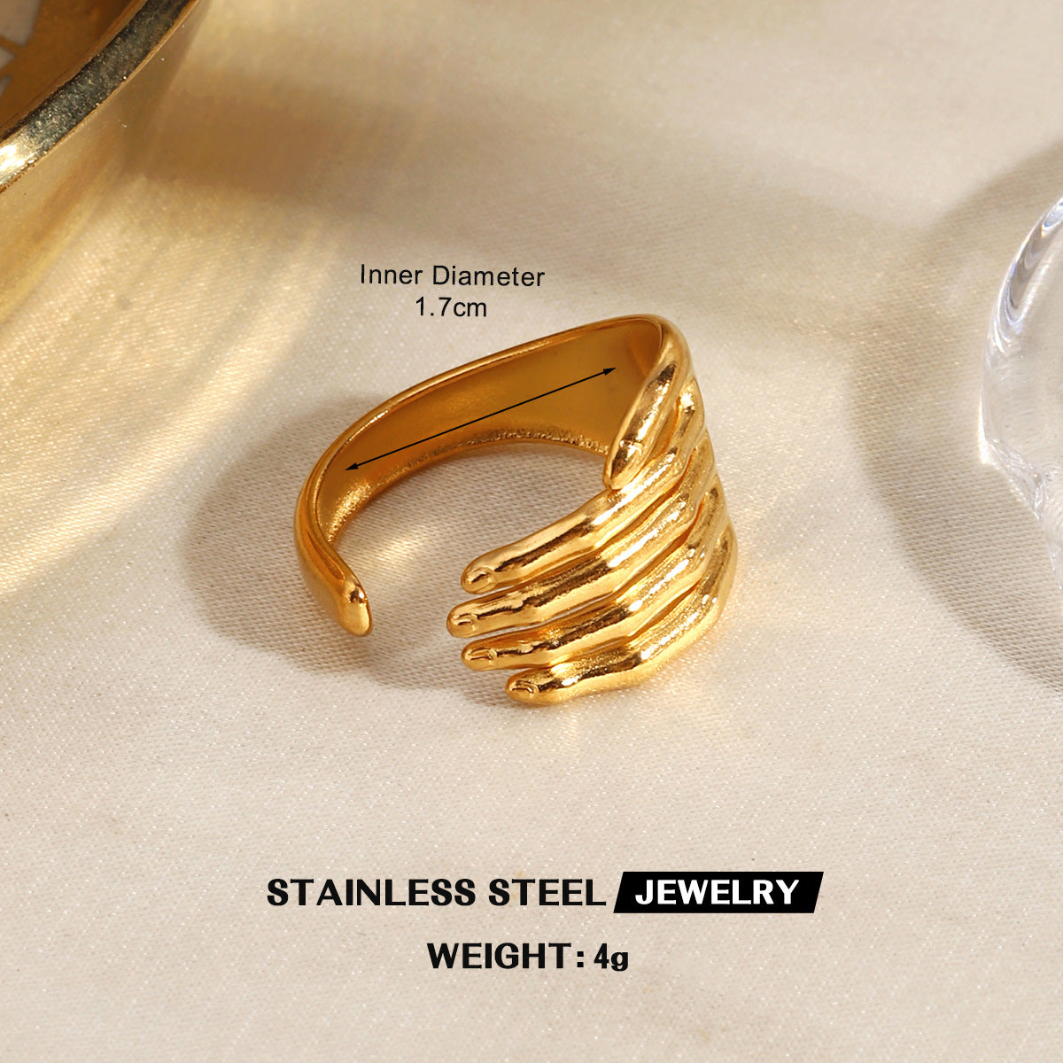 Wholesale Trendy Stainless Steel Gold Sun Ring Irregular Design Jewelry Accessory