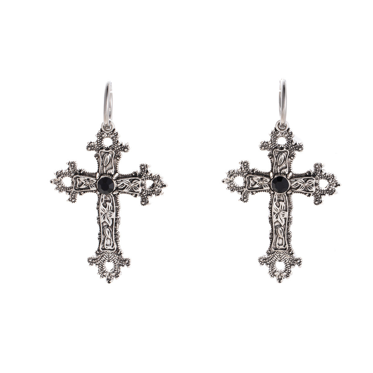 Wholesale Exaggerated antique silver alloy flower vine cross earrings