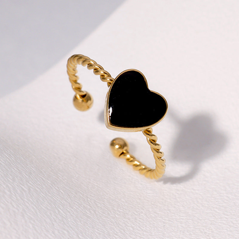Wholesale Trendy Heart Shape Stainless Steel Ring Black Adjustable Fashion Accessory Gift For Boutique Resale
