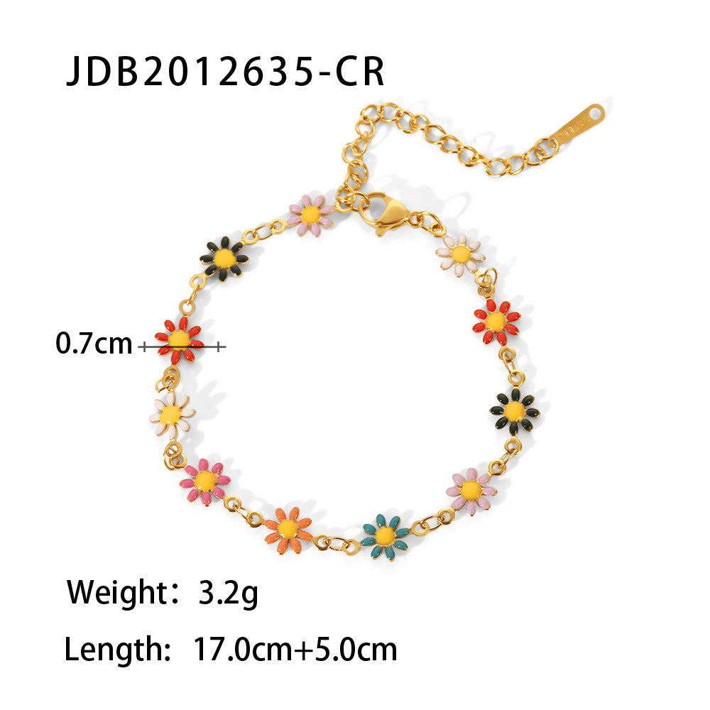 Wholesale Stainless Steel Necklace Bracelet 18K Gold White Color Small Daisy Chain ACC-BT-JieDing001