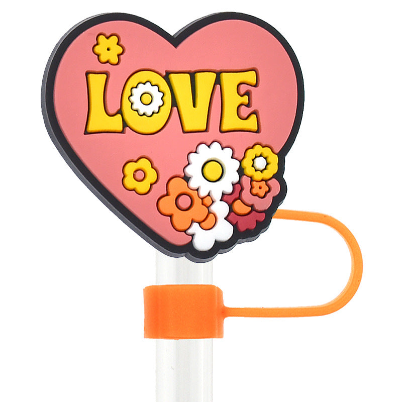 Wholesale Random 100pcs Love and Peace 10mm PVC Soft Straw Tube Cap ACC-SCR-RYY089