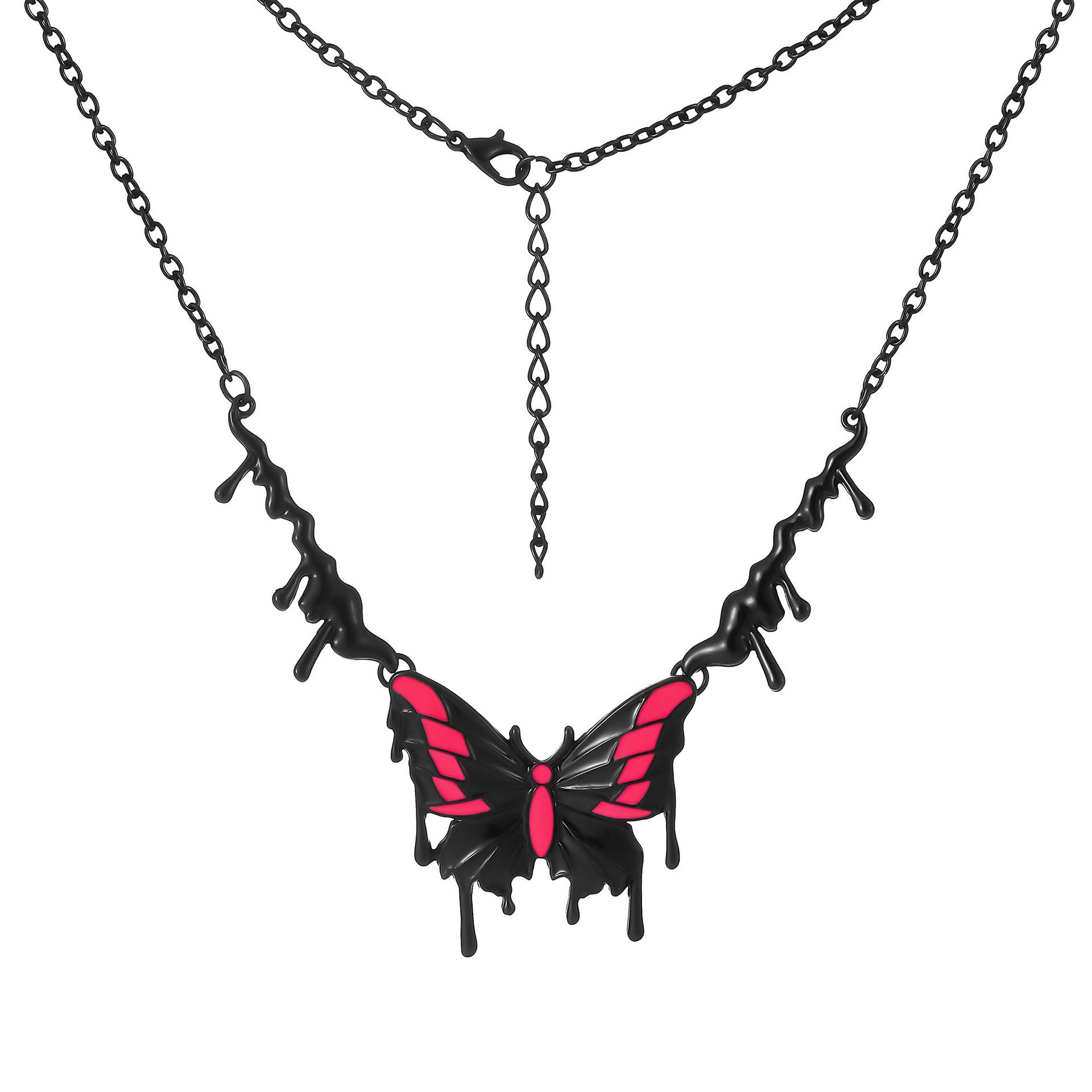 Wholesale  exaggerated oil drop black powder butterfly necklace