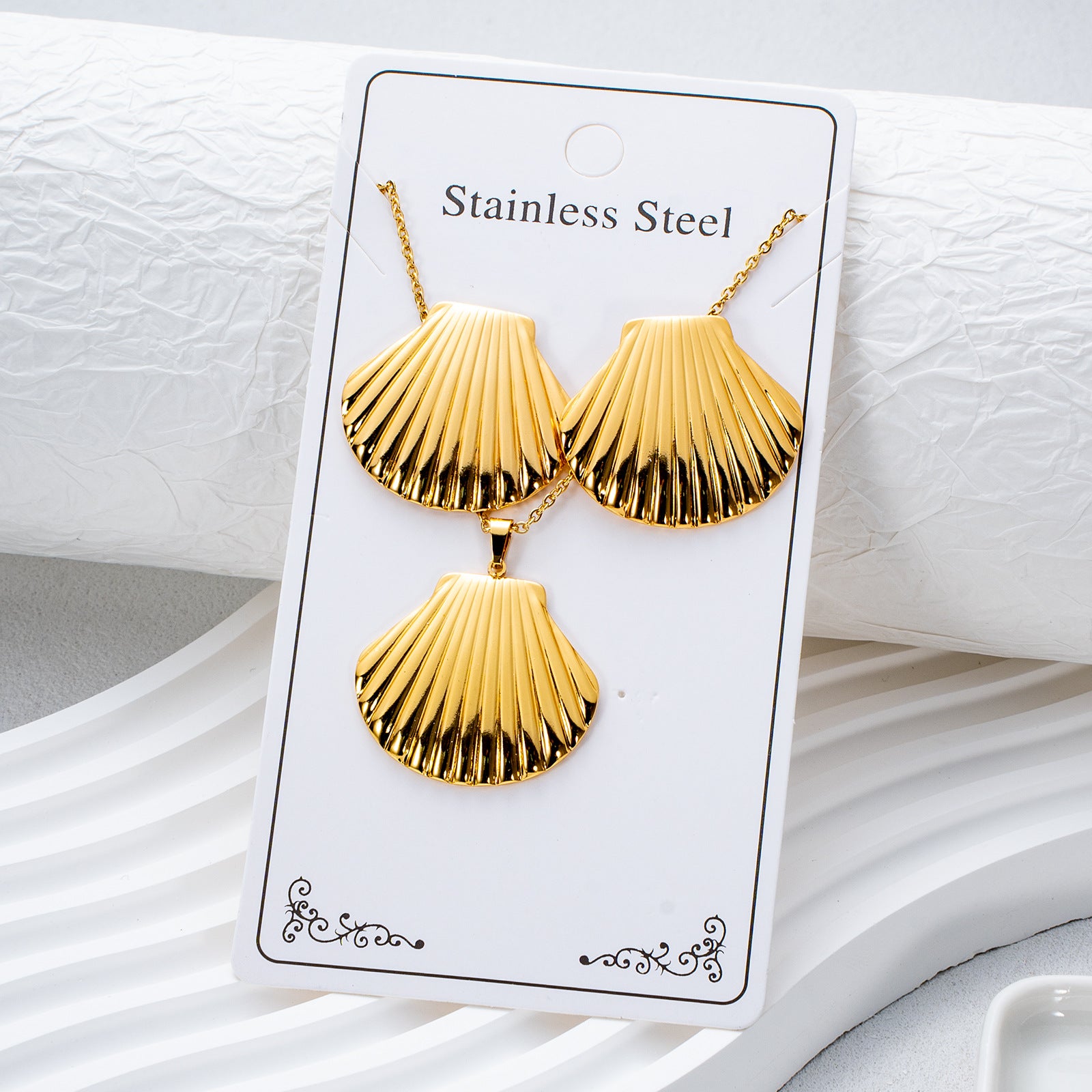 Wholesale Stainless Steel Electroplated Earring and Necklace Set - Trendy Office Lady Style,  Fashion Accessory Boutique Resale