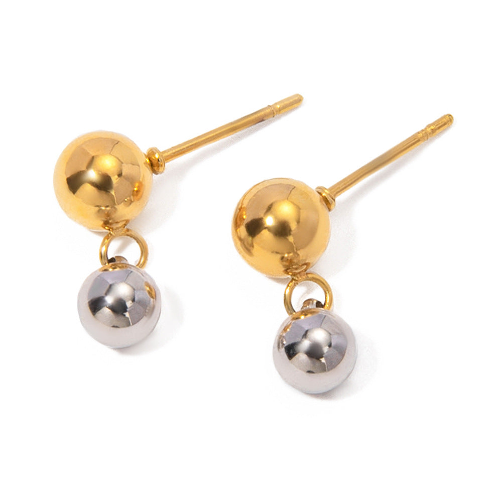 Wholesale 18k Gold Stainless Steel Earrings Gold and Silver Color Matching Round Bead Earrings ACC-ES-JingQiao001