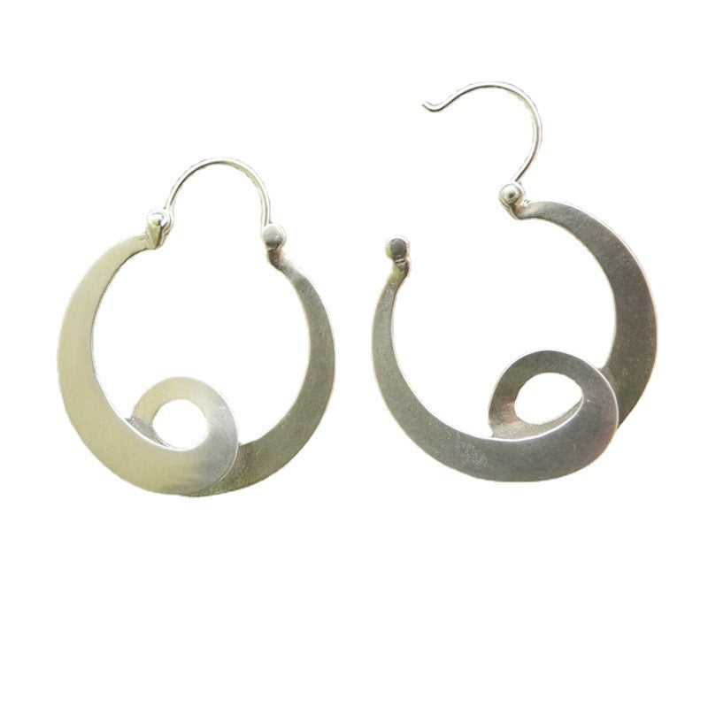 Wholesale Geometric Gypsy Curved Metal Earrings Vintage Hollow Curly Ancient Silver Earrings