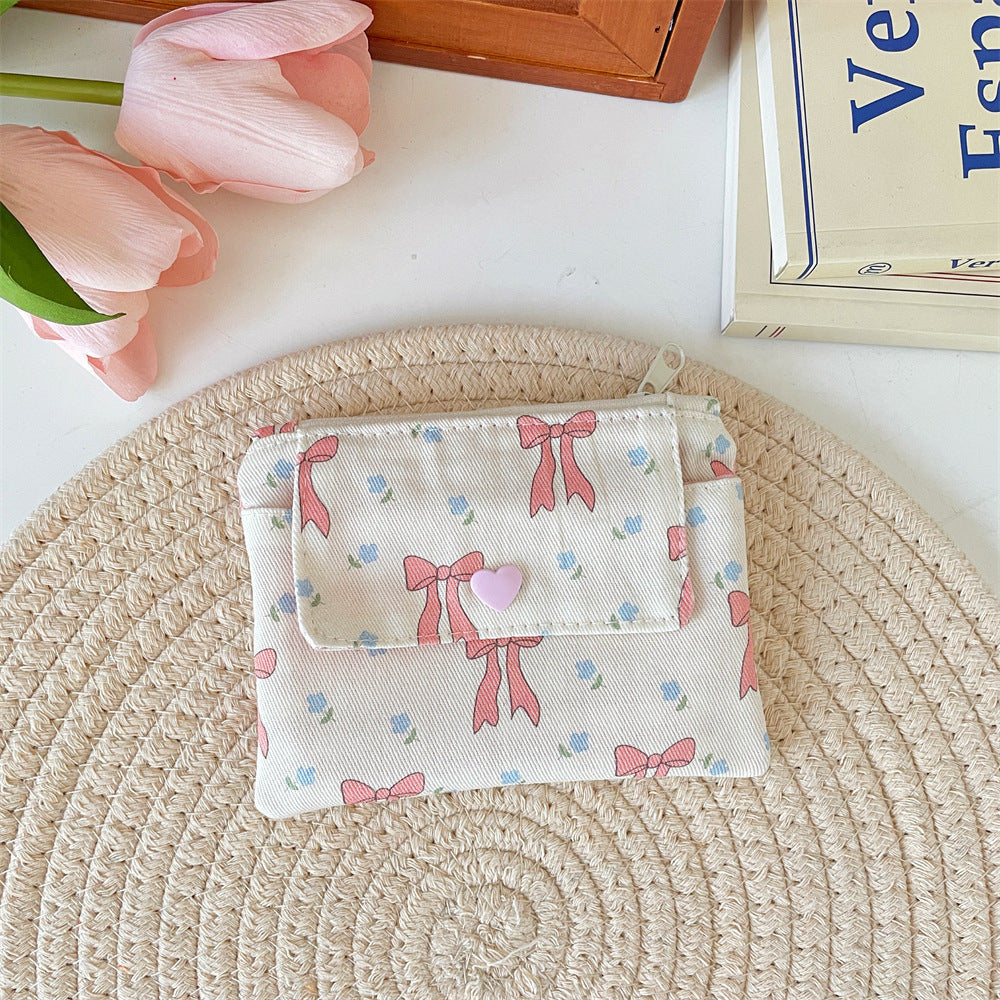Wholesale Korean Style Flower Pattern Card Holder Wallet Double Layer Large Capacity Beige Polyester Stylish Women S Everyday Accessory Gift Resale